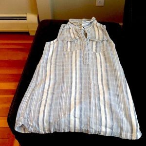 Gray striped collared shirt dress